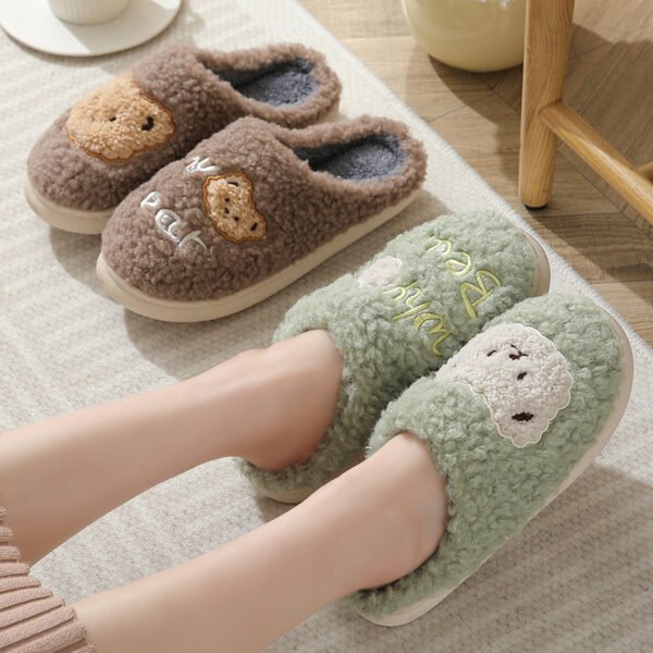 Bear Slippers Winter Warm House Shoes For Women Couple - Image 4