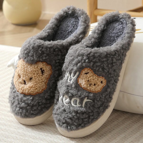 Bear Slippers Winter Warm House Shoes For Women Couple - Image 3