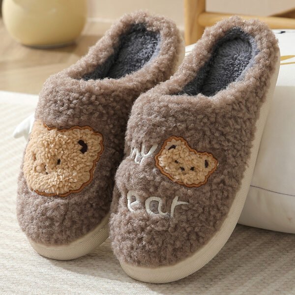 Bear Slippers Winter Warm House Shoes For Women Couple - Image 6