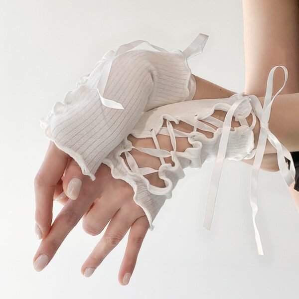 Lace-up Oversleeves Jk Girl Open Finger Cos Gloves - Image 2