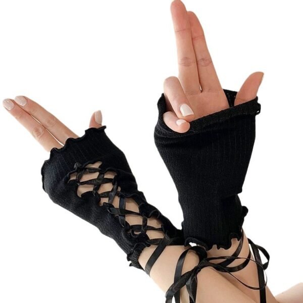 Lace-up Oversleeves Jk Girl Open Finger Cos Gloves - Image 6