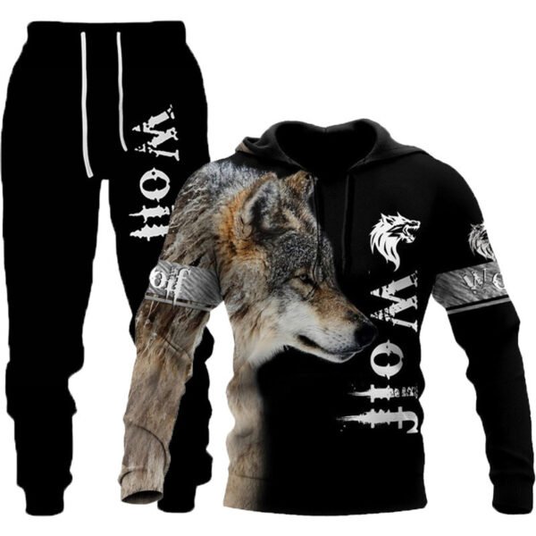 3D Wolf Print Tracksuit Men Sportswear Hooded Sweatsuit Two Piece Outdoors Running Fitness Mens Clothing Jogging Set - Image 7