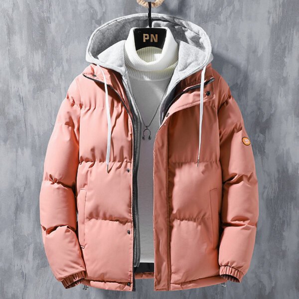 Fashion Hooded Jacket Men Winter Windproof Thickened Fake Two-piece Coat Solid Leisure Sports Cotton Jacket - Image 9