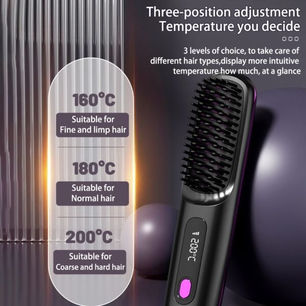 2 In 1 Straight Hair Comb Wireless Hair Straightener Brush Hair Fast Heating Portable Hot Curler USB Charging - Image 4