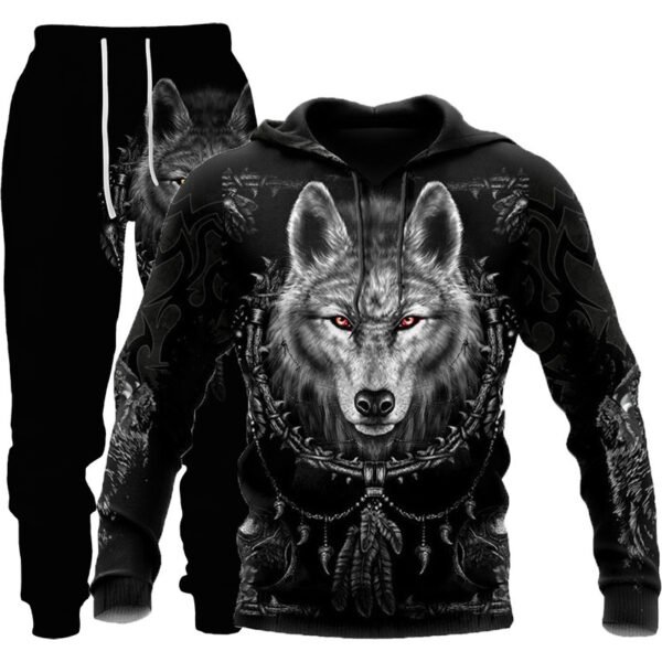 3D Wolf Print Tracksuit Men Sportswear Hooded Sweatsuit Two Piece Outdoors Running Fitness Mens Clothing Jogging Set - Image 3